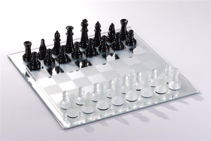 13.75″ Mirror Chess Set, White and Black