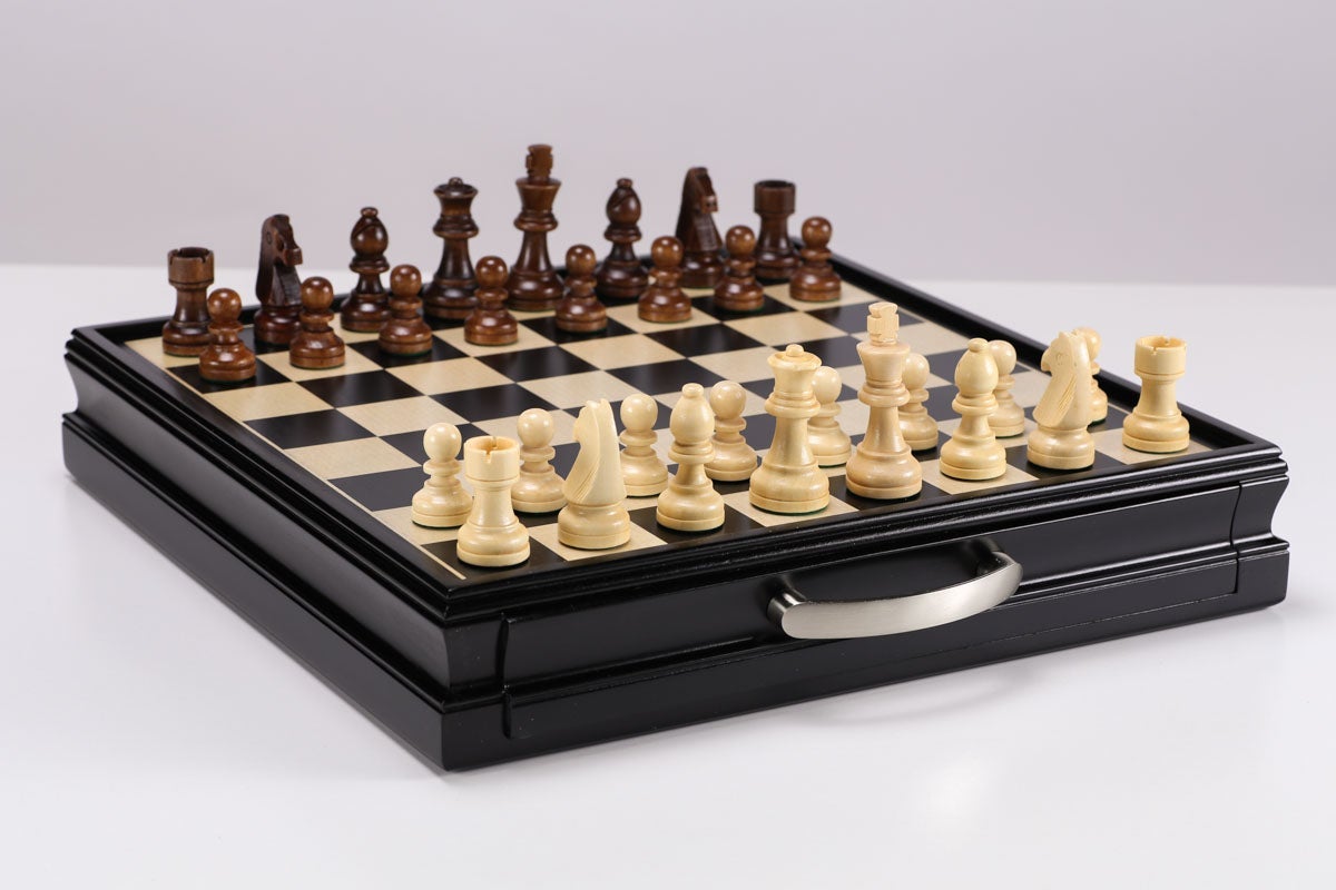 15″ Wooden Chess and Checkers Set – Black