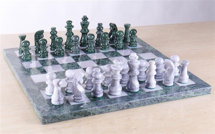 16″ Marble Green and White Chess Set