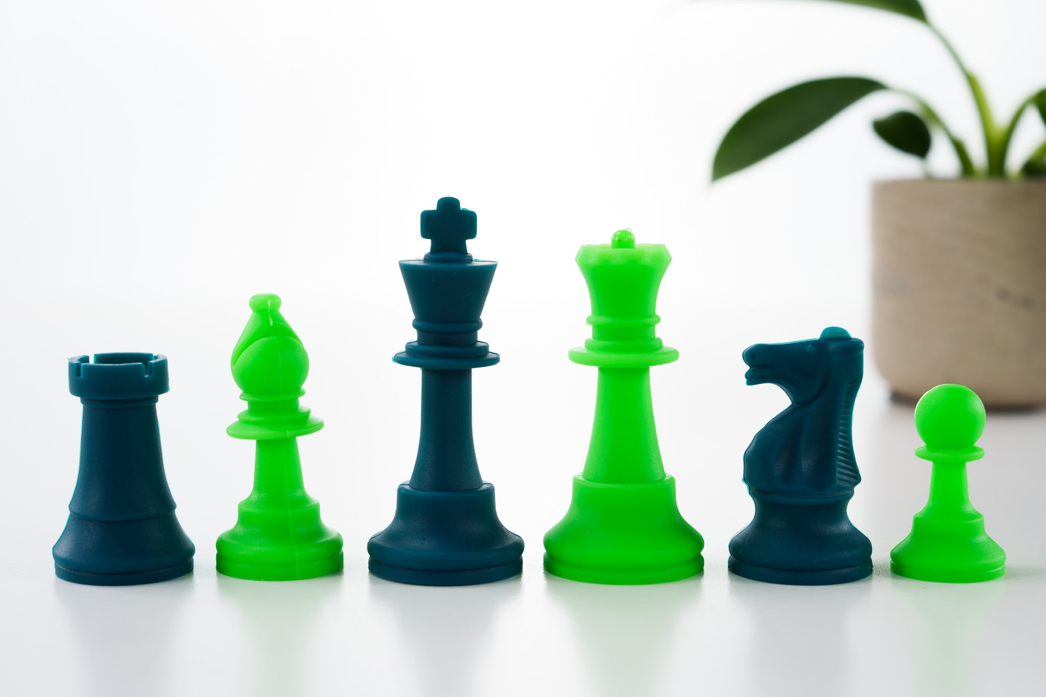 3 1/2″ Silicone Club Chess Pieces – Neon Green and Teal