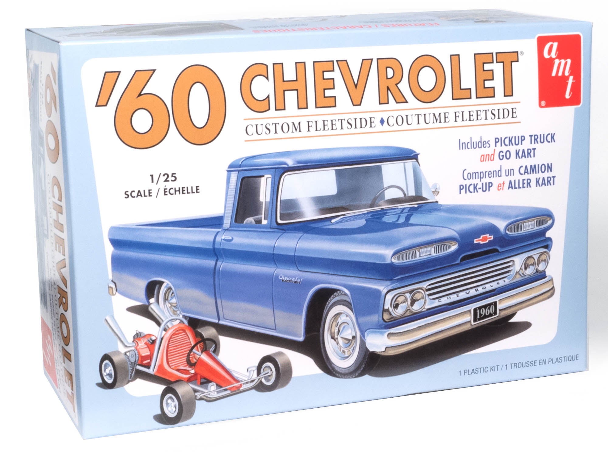 AMT 1960 Chevy Custom Fleetside Pickup w-Go Kart 1:25 Scale Model Kit