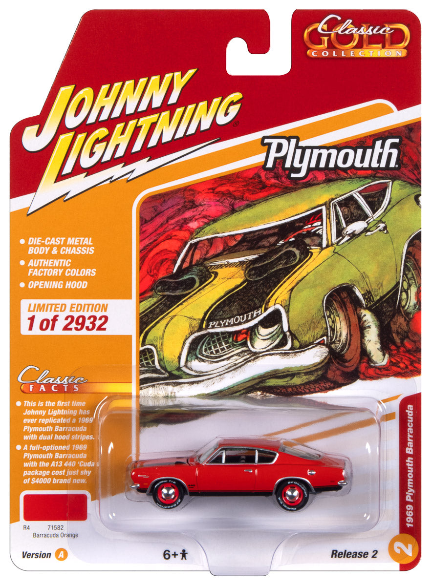 Johnny Lightning Classic Gold 1969 Plymouth Barracuda (Barracuda Orange) 1:64 Scale Diecast