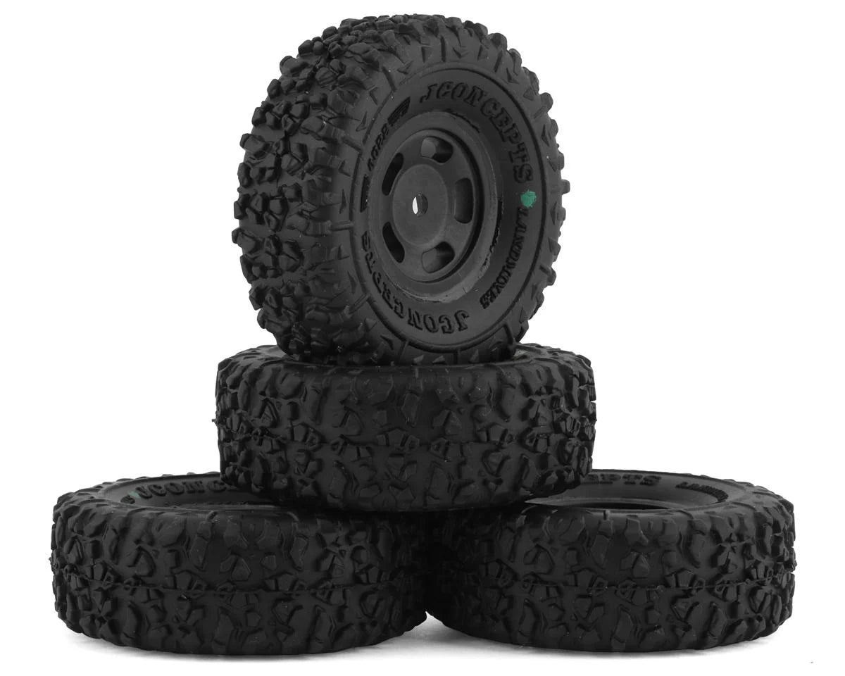 JConcepts Landmines 1.0″ Pre-Mounted Tires w/Glide 5 Wheels (Black) (4) (Green) w/7mm Hex