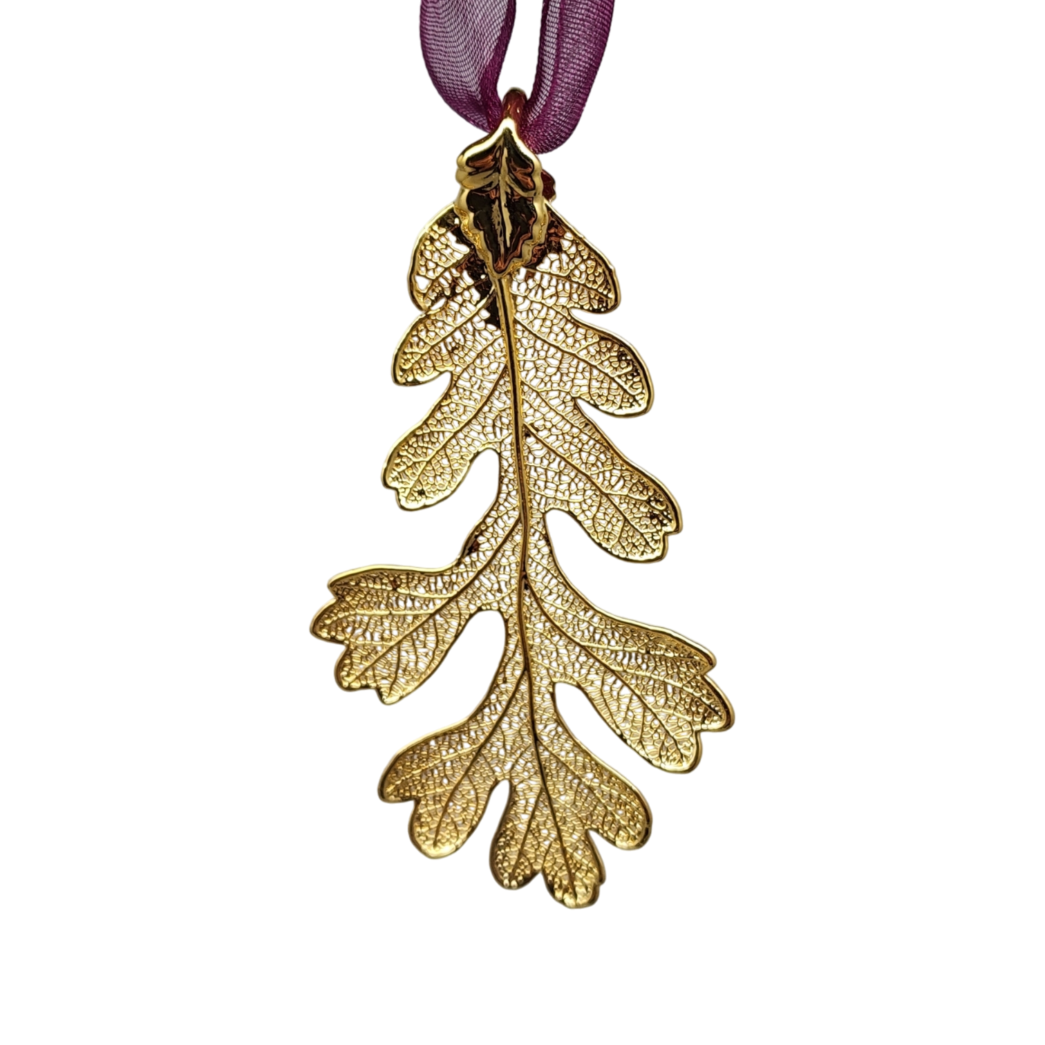 Gold Oak Leaf with Sheer Ribbon Ornament